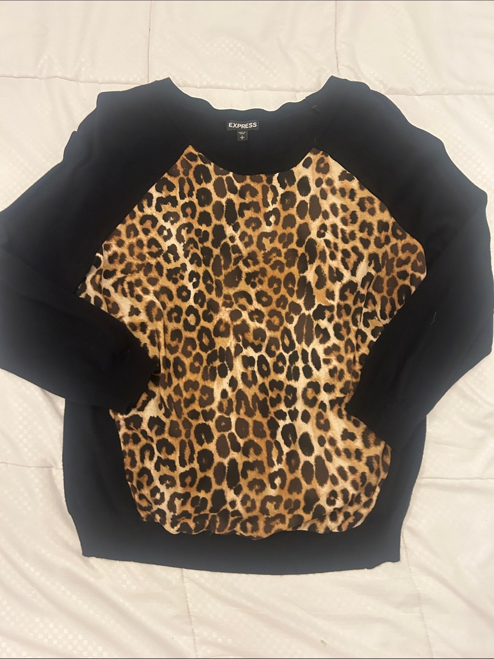 Small Express Women's Black Pullover with Leopard Front Panel